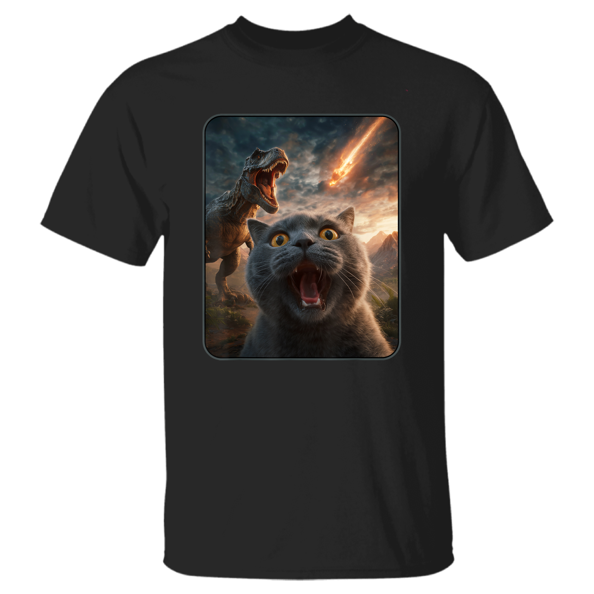 Cat Selfie with T-Rex Dinosaur Funny Cat T Rex Shirt Meme T-Shirt