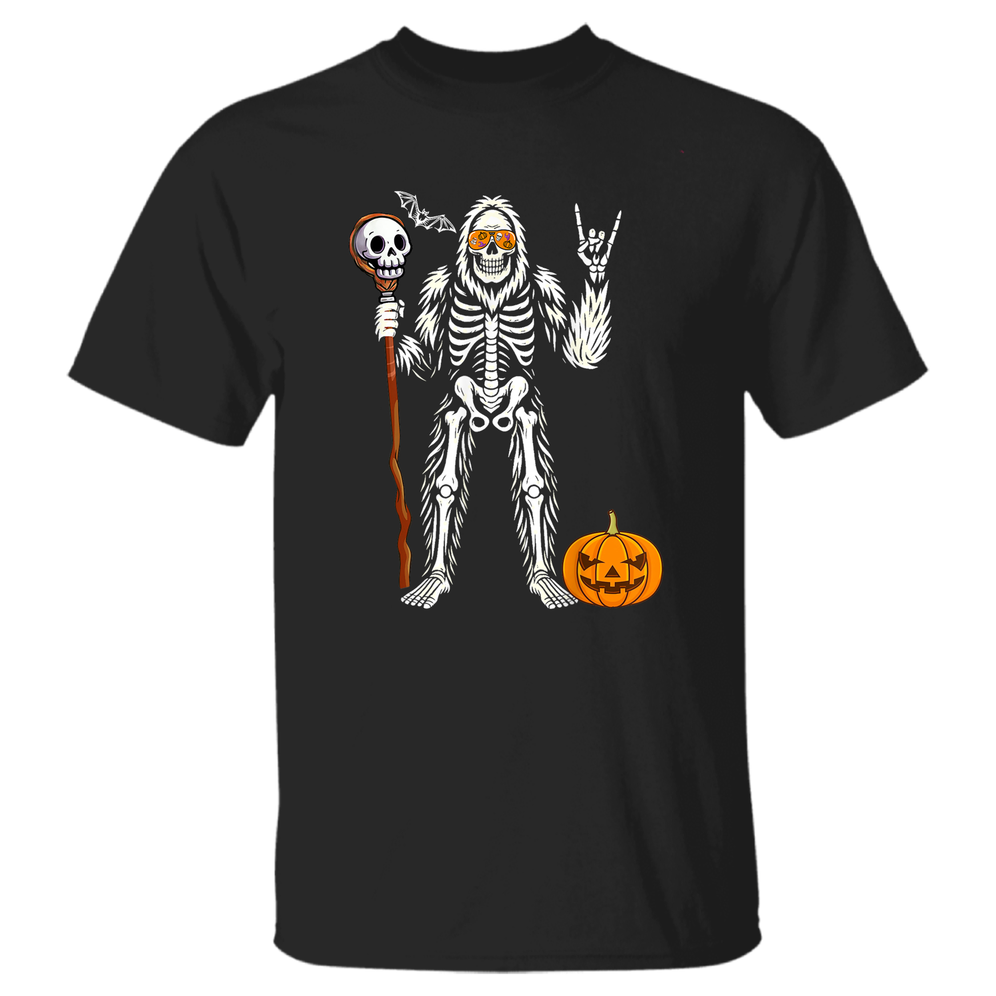 Halloween Skeleton Bigfoot Rock Pumpkin Skull Men Boys T-Shirt