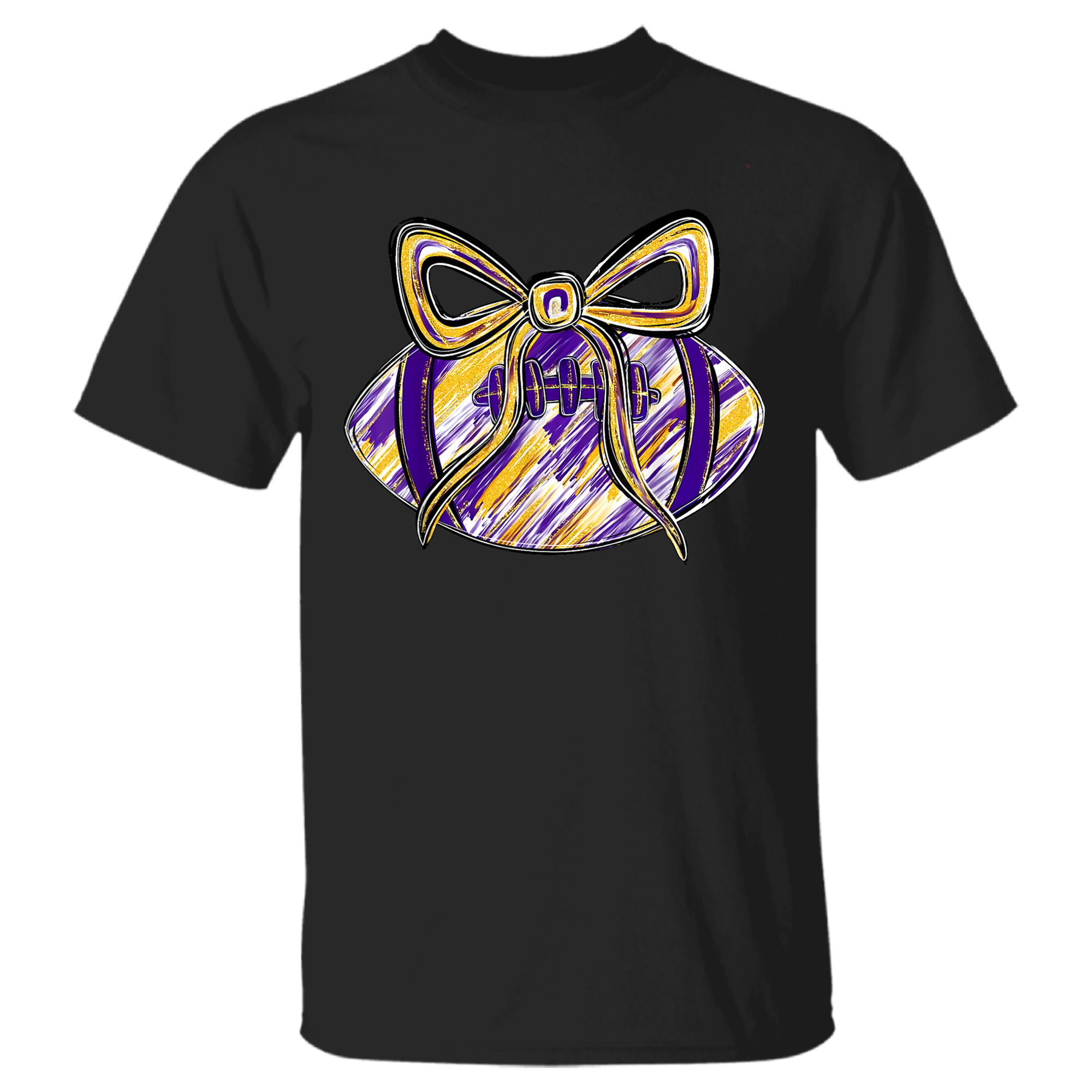 Purple Yellow Gold Football Coquette Bow Touchdown Season T-Shirt